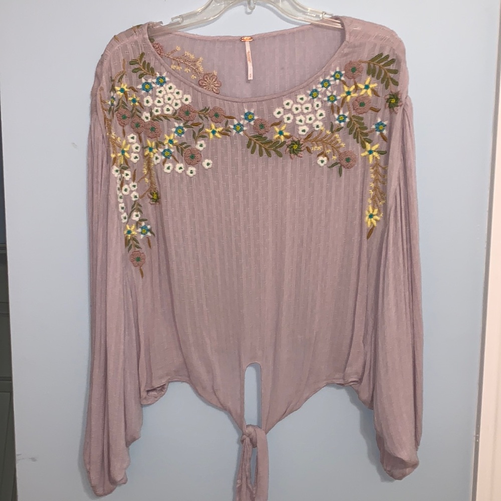 Free People Lilac Embroidered Top